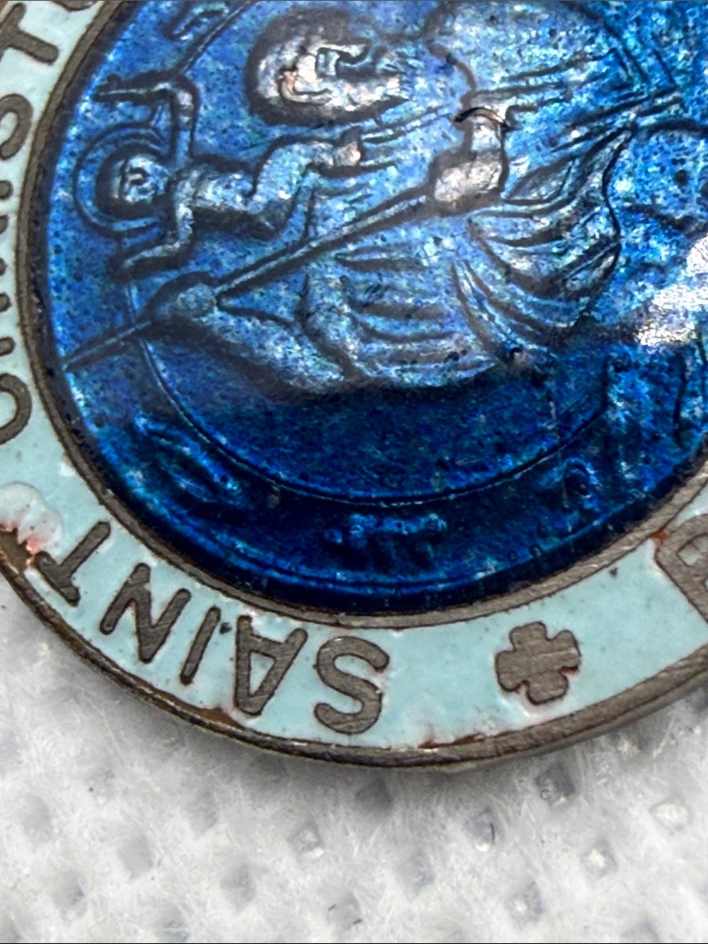 Rare 1960’s Japan Saint Christopher Enamel Medal Pendant Blue White charm - Picture 8 of 10